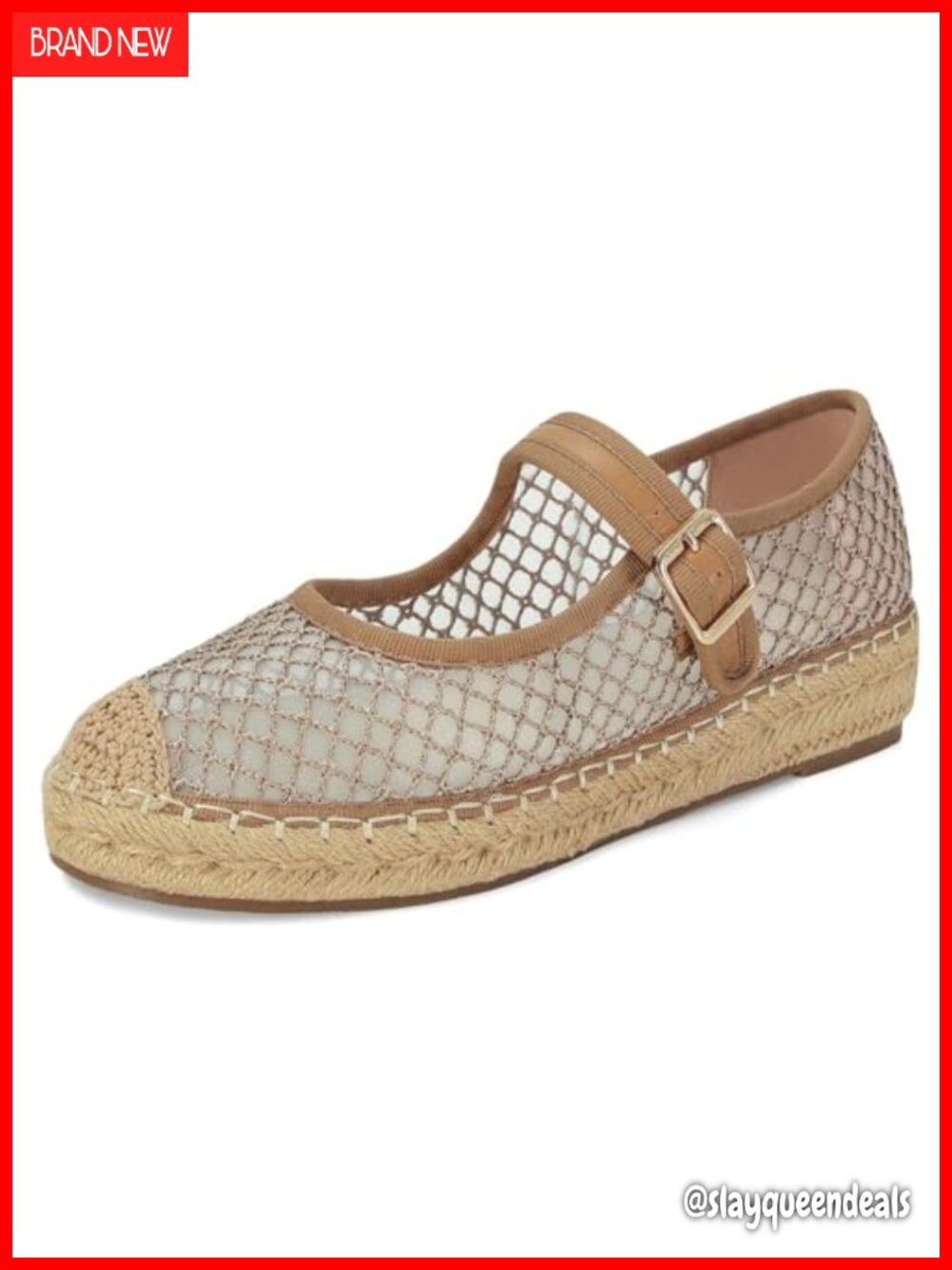Women Mesh Woven Raffia Platform Mary Jane Espadrille Flats Buckle Strap Ballet